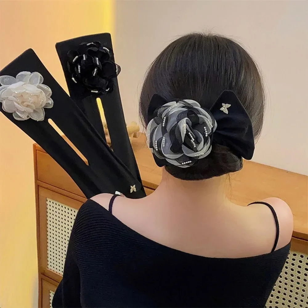 Hair Accessories Elegant Flexible Non-slip Cloth Flower Hair Clip Twist Hairstyle Bun Lazy Hair Curler Hair Bun Maker GREY